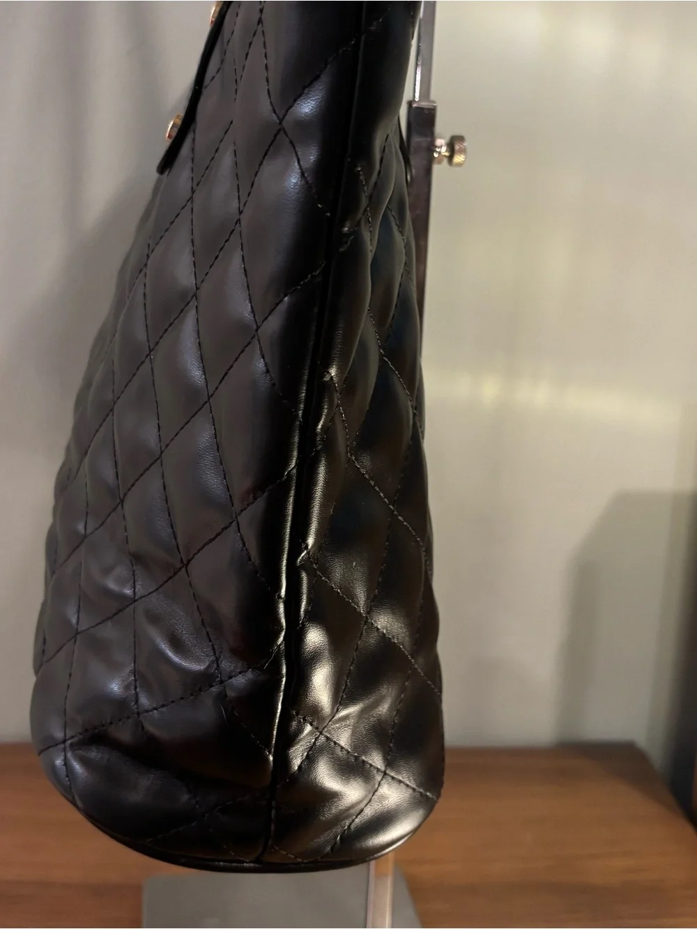Montana West Black Quilted Tote interior zippered pocket and two slip pouches